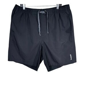 Reebok Mens Athletic Shorts Black XL Elastic Waist Drawstring Zipper Pocket